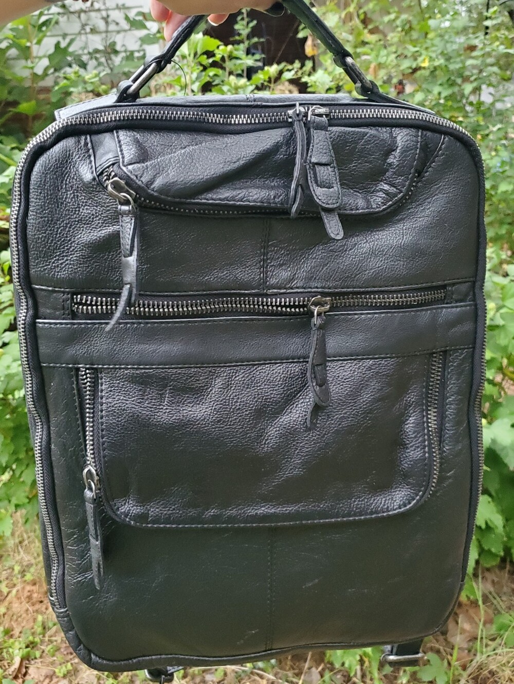 Free People Black Leather Laptop Backpack with Top Handle